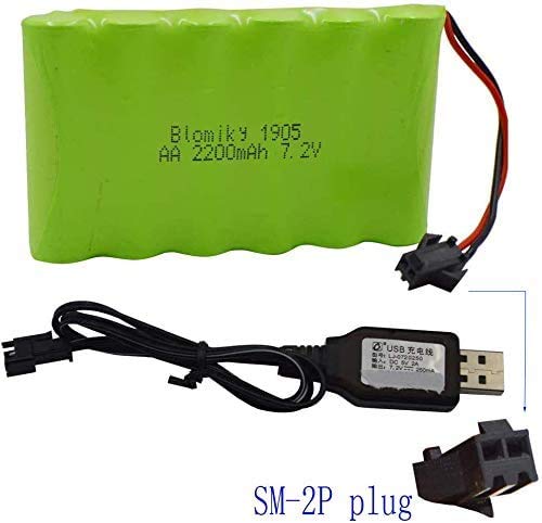 Blomiky 7.2V 2200mAh Ni-MH Rechargeable AA Battery Pack with SM-2P Black Plug and USB Cable for Old Version 15 Channel 2.4G Huina 1550 550 RC Excavator / 7.2V NiMH