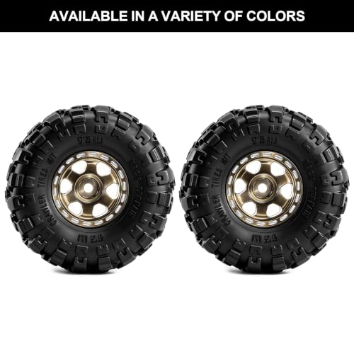 1.0" Beadlock Aluminum Wheels and 57mm Soft Rubber Tires | for SCX24, TRX4M, Ascent 18, FCX24, 1/18 1/24 RC Crawler, 7mm Hex, 0mm Offset, with Foam Inserts, (Black 3) - color: Bronze 3
