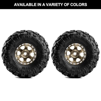 1.0" Beadlock Aluminum Wheels and 57mm Soft Rubber Tires | for SCX24, TRX4M, Ascent 18, FCX24, 1/18 1/24 RC Crawler, 7mm Hex, 0mm Offset, with Foam Inserts, (Black 3) - color: Bronze 3