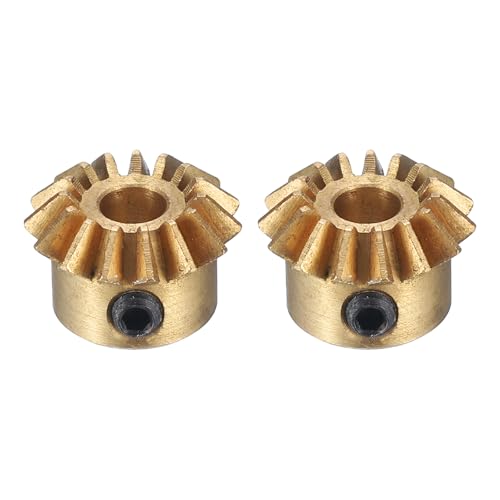 uxcell 2pcs Bevel Gear 0.8 Module 1:1 Reduction Rate 15T 4mm Hole Dia Bevel Pinion Gear Brass, 45 Degree Steering Gear for Hardware Mechanical Rotation, Yellow