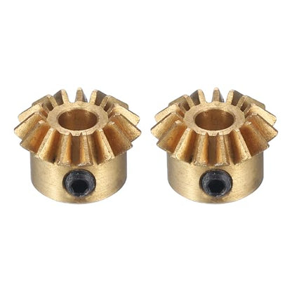 uxcell 2pcs Bevel Gear 0.8 Module 1:1 Reduction Rate 15T 4mm Hole Dia Bevel Pinion Gear Brass, 45 Degree Steering Gear for Hardware Mechanical Rotation, Yellow