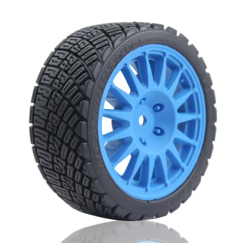 68mm 4PCS 1/10 RC On-Road tires and Hard Plastic wheels set Hex 12mm For WRC Drift Car Conversion 1/10 RC On-Road Car Traxxas Tamiya FW06 TT02 HPI HSP 94122 Kyosho W76 (Blue) - color: Blue