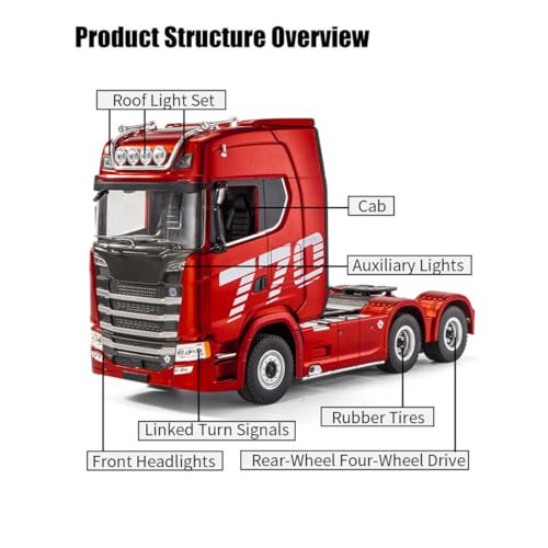 1/18 Scale 770S Heavy Duty RC Semi Truck, RC Tractor Truck with Rear Wheel Drive, Collectible Model with High Speed Performance - color: Grey Truck