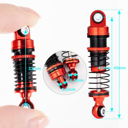 RCLIONS RC Car Shocks 42mm Oil Shock Absorber for FMS 1/18 FCX18 LC80 RC Crawler Car Upgrade Parts (Red) - color: Red