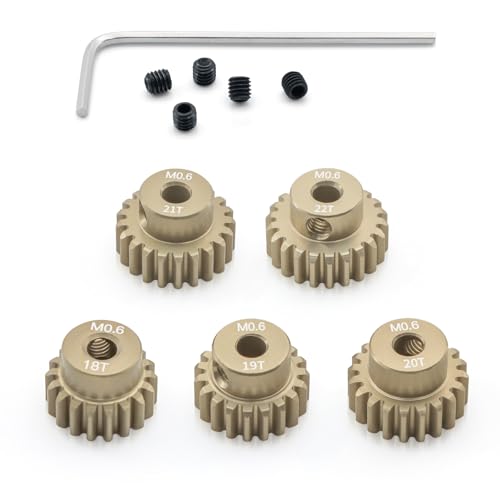 M0.6 Pinion Gear Set 3.175mm 18T 19T 20T 21T 22T Aluminum Alloy Metal Pinion Motor Gear for 1/10 RC Car Motor (5PCS) - size: 18T 19T 20T 21T 22T