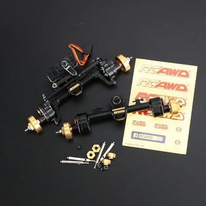 RCAWD 12mm Widen & 30% Upgrades 12T Gear SCX24 Portal Axle Set 160g & Brass Weights Hex, Shell & 8g RC Servo & Servo Mount for Bronco C10 Deadbolt Wrangler JLU CRC JT Gladiator Dodge Power Wagon