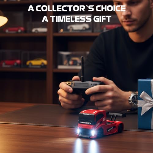 ARRIS 1/87 Micro Desktop RC Drift Car 4WD with Semi-Proportional Control | 12-Step Baked Paint, LED Lights, High Detail Scale Model, Pocket Size Fun - color: Blaze Red