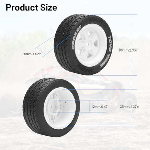 1/14 RC Car Tires and Wheels, daitoku 12mm Hex RC On-Road Drift Tires for Tamiya M08/05/06 MF-01X - Style A (White) - style: Style A