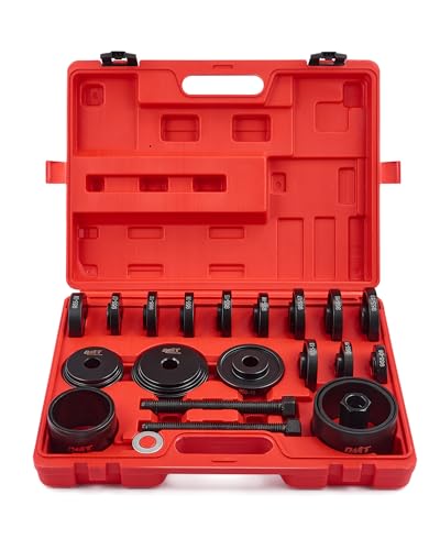 OMT Wheel Bearing Press Kit for Front Wheel Bearing Removal & Installation | 24pc Wheel Bearing Puller Tool Set with Sliding Screws Bushings and Sleeves, Red Case - color: RED,BLACK