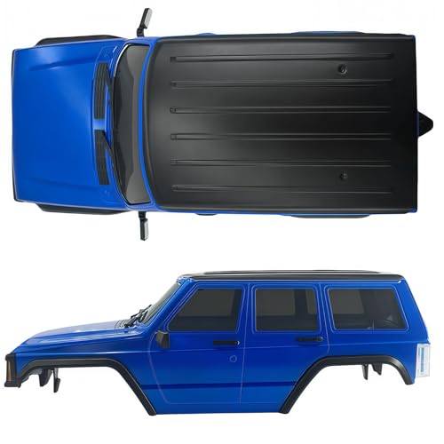 6.10in Wheelbase ABS Hardtop Cherokee Body for TRX4M Bronco Defender Chassis, 1/18 RC Crawler Body Shell with Front & Rear Bumpers (Blue) - color: Blue