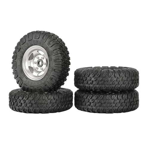 4PCS RC Car 1.55 Inch Tyres Aluminum Alloy Metal Beadlock Wheel Rim and Rubber Tires for 1/10 RC Crawler Car for Axial AX90069 D90 TF2 Tamiya CC01 LC70 MST JIMNY(85mm-5Spoke Silver) - color: 85mm-5Spoke Silver