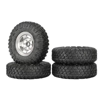 4PCS RC Car 1.55 Inch Tyres Aluminum Alloy Metal Beadlock Wheel Rim and Rubber Tires for 1/10 RC Crawler Car for Axial AX90069 D90 TF2 Tamiya CC01 LC70 MST JIMNY(85mm-5Spoke Silver) - color: 85mm-5Spoke Silver