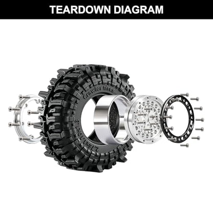 1.3" Beadlock Wheels and Tires for SCX24 TRX4M RC Crawler (Silver) | CNC Aluminum Beadlock Wheels, Ultra-Soft Sticky Rubber Tires, Built-in Foam Inserts, 70*28mm - color: Silver 370 F