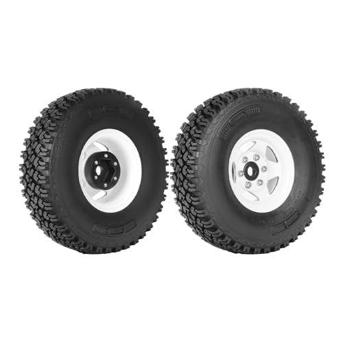 4PCS 1.55 Inch Beadlock Metal Wheel Rim and Rubber Tires Set for 1/10 RC Rock Crawler Car for Axial AX90069 D90 TF2 Tamiya CC01 LC70(90mm-5Spokes White) - color: 90mm-5spokes White
