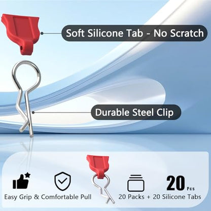 RC Body Clips with Pull Tabs, 1.2mm Stainless Steel R Clips Body Pins for 1/10 1/12 RC Cars, Trucks, Crawlers, Buggy & Touring Cars, Compatible with Traxxas Axial Arrma Redcat HPI HSP Himoto, 20-Pack - color: Red