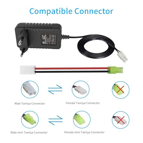 Smart 7.2V 8.4V 9.6V NiMH Battery Charger, Compatible for 2-10S, Airsoft Battery, RC Car Battery, Compatible for Mini Tamiya Connector(UK) - size: UK