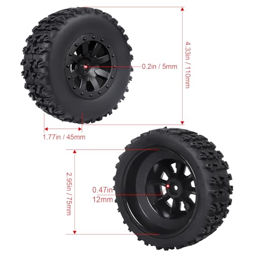 HobbyPark Pre-Glued RC Tires and Wheels 12mm Hex for 1/10 Scale RC Short Course Truck Traxxas Slash 4x4 2WD BL-2S, Redcat Blackout XTE SC TR10, Losi 22S SCT, 4PCS (Style B) - style: Style B