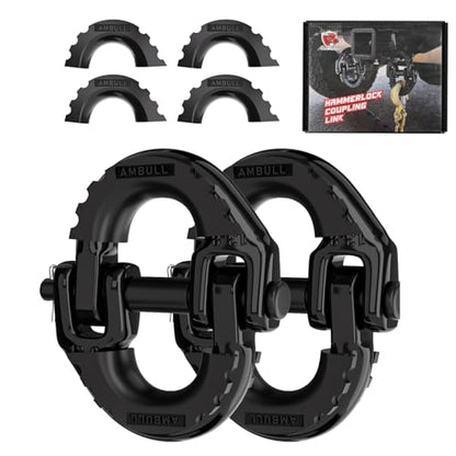 2 Pack 1/2" Safety Chain Connector Link, G80 Tow Hitch Hammerlock Coupling Link, Tow Chain Connector with 12000 lbs Loading (Black) - color: Black
