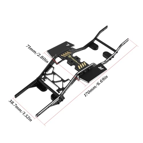 Alum LCG Chassis & Brass Skid Plate, 12° Angled 133mm Wb for SCX24 | Supports Multi-point Shock Installation, Integrated Bracket, For SCX24 Bronco JLU C10 4Runner