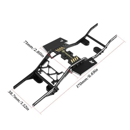 Alum LCG Chassis & Brass Skid Plate, 12° Angled 133mm Wb for SCX24 | Supports Multi-point Shock Installation, Integrated Bracket, For SCX24 Bronco JLU C10 4Runner