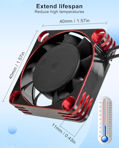 2Pcs 16000RPM RC Motor Cooling Fan Fit for 1/6 1/5 RC Car 40MM 8.5V ESC Brushless Heatsink Fans, 56mm 56mm 58mm Diameter, Red Black