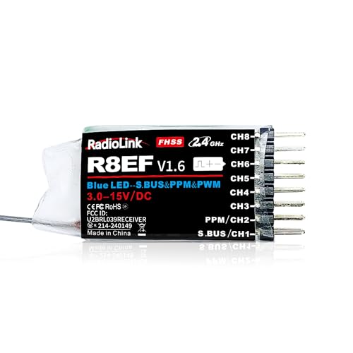 Radiolink R8EF 8 Channels 2.4GHz RC Receiver Long Range Control for T8FB | SBUS/PPM/PWM RX for RC Airplane Robots Car Bind with RC Transmitter T8FB/T8S/T12D/T16D/RC8X/RC8P/RC4GS V3/RC6GS V3