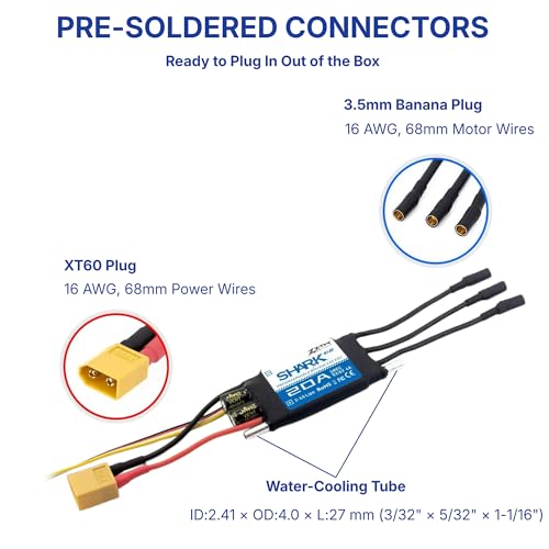 ZTW Shark G2 20A ESC 2-4S Built-in Swithcing BEC 5V/6V 4A Water-Cooling Bidirectional Waterproof Brushless Speed Controller for RC Boat Marine - size: 20A