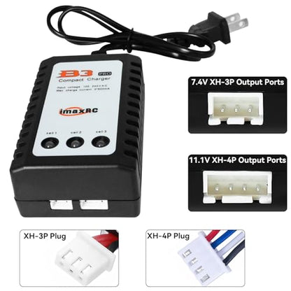 B3 Lipo Battery Charger - 2S 3S RC Balance Chargers AC 7.4-11.1V 10W with XH3P XH4P Plug for RC Car Batteries Drone Boat Airplane Truck Quadcopter Airsoft SCX24 SCX10