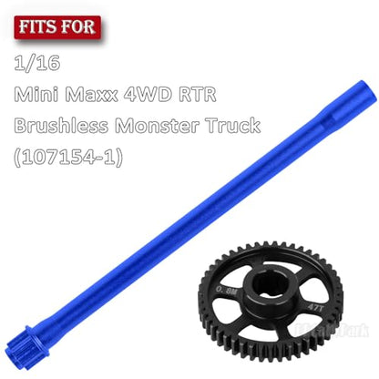 Steel 47T 0.8Mod Main Gear & Center Drive Shaft Axles Upgrades Part for 1/16 Mini Maxx 4WD RTR Brushless Monster Truck (107154-1),RC Spur Gear 47 Tooth and Center DriveShaft CVD,Navy Blue - color: Navy Blue - (47t Gear & Center Drive Shaft)