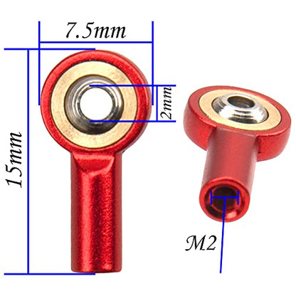 10Pack Vgoohobby Aluminum M2 Link Rod Tie Rod End,M2.0 Ball Joint 15mm Linkage Ball Head Holder Compatible with Tamiya Mini 4WD HSP RC Car Model Boat (Red) - color: Red