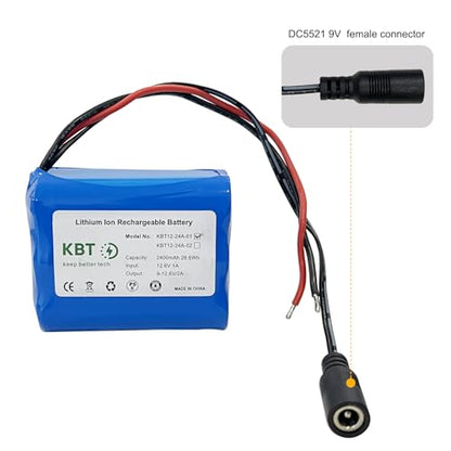 KBT 12V 2400mAh Rechargeable Li-ion Battery, Bare Leads Wire Replacement Battery Pack with Charger Compatible with 12V Devices RC Car, Boat, Robot, DIY, LED Light Strip, CCTV Camera - style: 2.4Ah bare leads