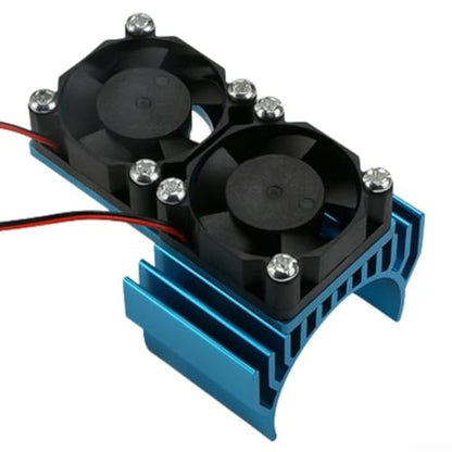 Aluminum RC Motor Heat Sink with Dual 30mm Cooling Fans 1: 10 Cars Compatible Having 540 550 Brushed 3650 3660 Brushless Motors Red(Blue) - color: Blue