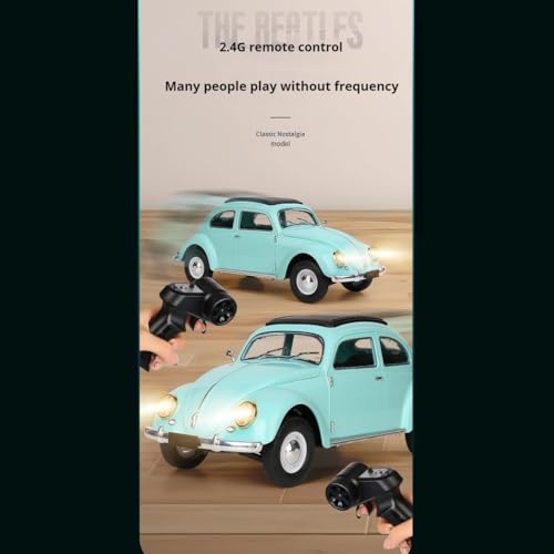 1/16 Scale D62MINI Retro RC Beetle Car, 2.4GHz 4CH Retro Racing Sport Car with High Speed & LED Light, Mini Drift Cars Gift for Adult(Blue/2 Battery)