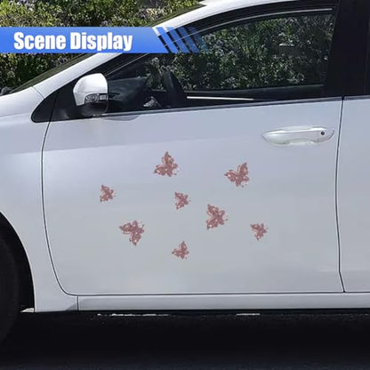 Craedli 8PCS Bling Butterfly Sticker Car Decals, Crystal Rhinestone Butterfly Decal with Self-Adhesive Backing for Women, Glitter Diamond Car Body Bumper Sticker for Window Laptop Luggage (Pink) - color: Pink