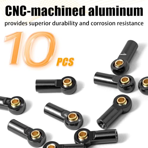 10PCS Aluminum M3 Tie Rod End Ball Joint Link Ball Head Holder 3mm RC Car Upgrade Parts, Compatible with Tamiya HSP Traxxas TRX4 Axial SCX10 D90 1/10 RC Car Truck Buggy Crawler, Black - color: Black