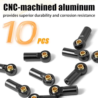 10PCS Aluminum M3 Tie Rod End Ball Joint Link Ball Head Holder 3mm RC Car Upgrade Parts, Compatible with Tamiya HSP Traxxas TRX4 Axial SCX10 D90 1/10 RC Car Truck Buggy Crawler, Black - color: Black