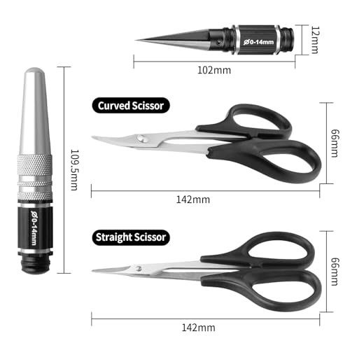RC Body Reamer Hole Puncher 0-14mm w/Sleeve and Curved Scissors & Straight Scissors Set RC Car Body Mounting for RC Car Truck Bodyshell Hobby Repair Tools