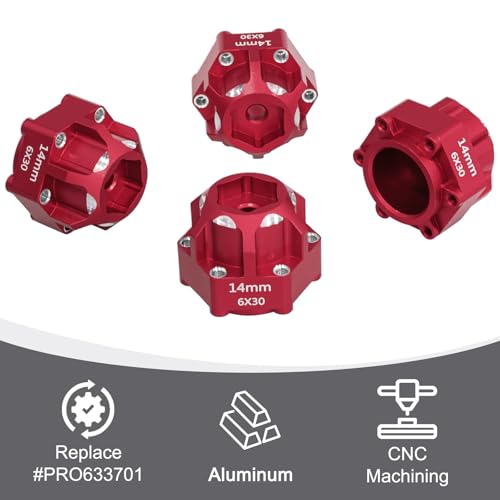 LRFHL 1/10 6x30 to 14mm Hex Adapters for 1/10 Proline Arrma Senton Granite | 20mm Thickness, Aluminum Wheel Hex Hub Adapter Upgrade Parts, Red - color: Red 14mm