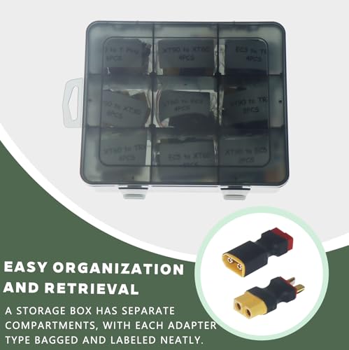 36PCS RC Battery Adapter Kit for Traxxas, T Plug, XT30, XT60, XT90, EC3, EC5 Connectors, No Wires Solderless Adapter Kit for RC Car FPV Drone Helicopter Lipo NiMH Battery - size: 18 Pair Adapter Set