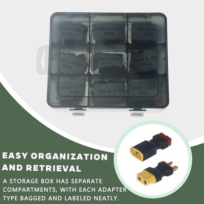 36PCS RC Battery Adapter Kit for Traxxas, T Plug, XT30, XT60, XT90, EC3, EC5 Connectors, No Wires Solderless Adapter Kit for RC Car FPV Drone Helicopter Lipo NiMH Battery - size: 18 Pair Adapter Set