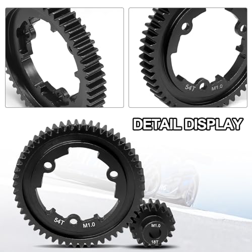 OGRC 54T Steel Spur Gear for Traxxas 1/5 X-Maxx 1/7 XO-1 1/10 Maxx/E-Revo | 1 Mod, with 18T Motor Pinion Gear, Replace Stock Part #6449 - size: 54T