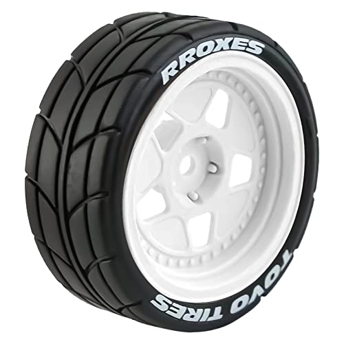 kingsea 4PCS Classic Drift Tires and Plastic Wheel Compatible with HPI Ken Block 1/10 RC Mustang Classic 1965 RC Car Upgrade Part (White)