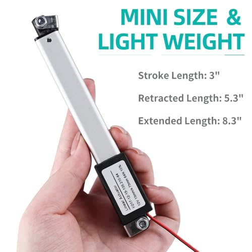 12V Mini Electric Linear Actuator 3" Stroke, 64N/14lbs, Speed 15mm/s, Linear Motion Actuators w/Mounting Brackets, for Sofa, TV, Table, Cabinets, Window Opener, Robotics, Home Automation - size: 3 Inch
