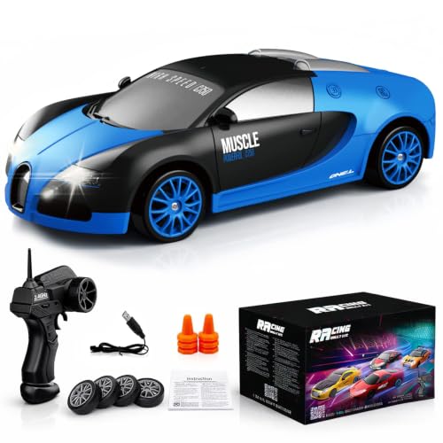 Remote Control Car RC Drift Car 2.4GHz 1:24 Scale 4WD High Speed RC Cars Vehicle with LED Lights Drifting Tires Racing Sport Toy Cars for Adults Boys Girls Kids Gift - color: Blue