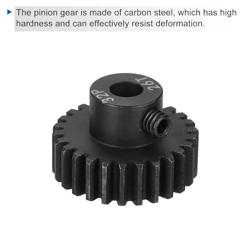 MECCANIXITY 2 Pcs RC 32P Hardened Pinion Gear 5mm Shaft, 26T Motor Gears Carbon Steel for 1/10 RC Model Car Boat Drone - style: 26T