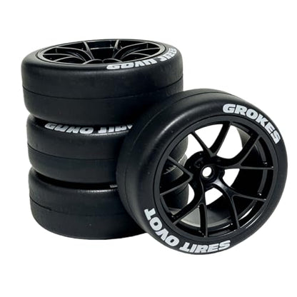 1/10 RC Drift Tires and Wheels Rims 12mm Hex 65mm OD Compatible with Tamiya Traxxas HPI Kyosho XV02 XV01 TT01 TT02 PTG2 A959 On-Road Drift Car (4PCS)