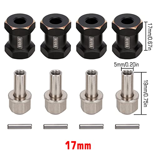 INJORA 17mm Black Brass Wheels Hex Hub Extenders for SCX10 & SCX10 II - size: 17mm