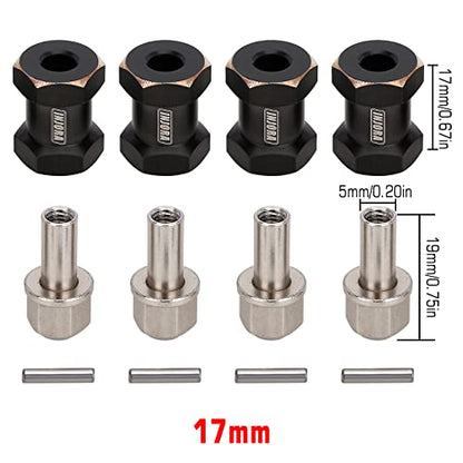 INJORA 17mm Black Brass Wheels Hex Hub Extenders for SCX10 & SCX10 II - size: 17mm