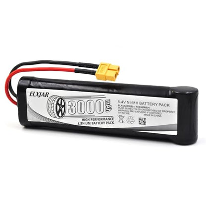 (2-Pack) 8.4V 3000mAh Ni-MH Battery with XT60 Plug for 1/10 RC Vehicles | For compatible 1/10 RC boats, 2WD/4WD cars, trucks and buggies; 14AWG wire and 4.8V–12V Ni-MH/Ni-Cd charger. - color: (2-Pack) 8.4V 3000mAh XT60
