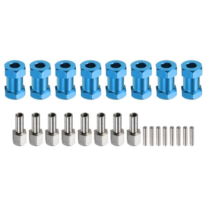 MECCANIXITY 8pcs 12mm Wheel Hex Drive Hubs Adapter Combiner Coupler, Aluminum 20mm Extension with Nut Latch for 1/10 RC Crawler Car Parts, Blue